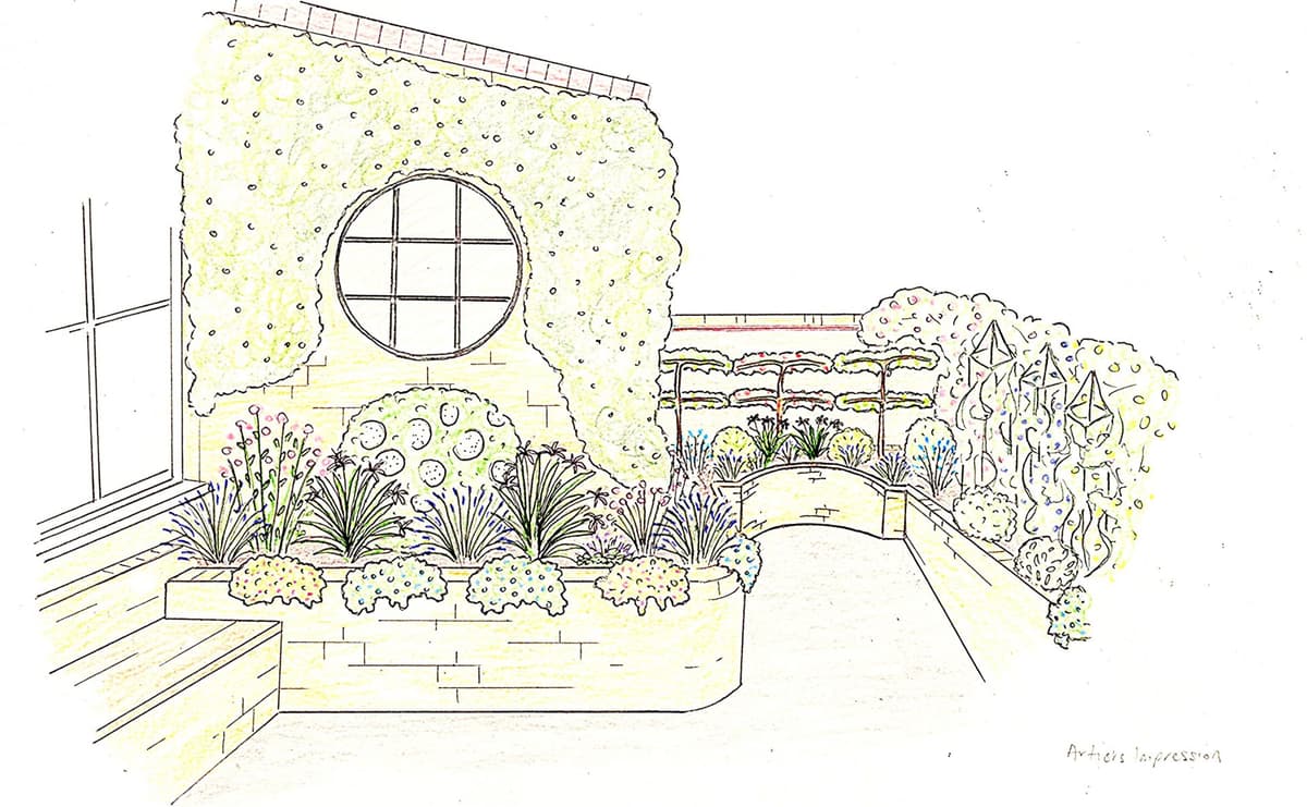 Contemporary garden 3D design with outdoor living area
